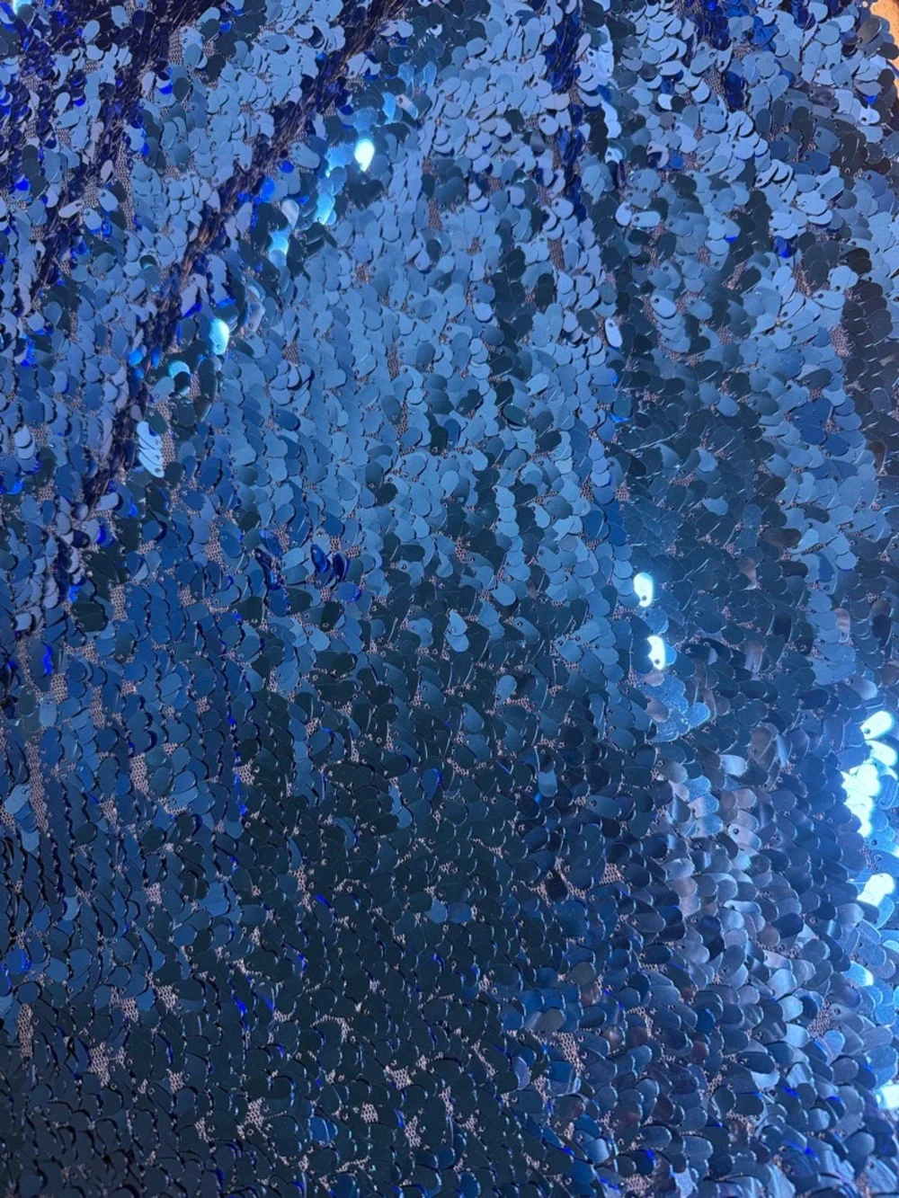 Blue Sequin Mini Dress with Three-Quarter Sleeves - Picture 2 of 5